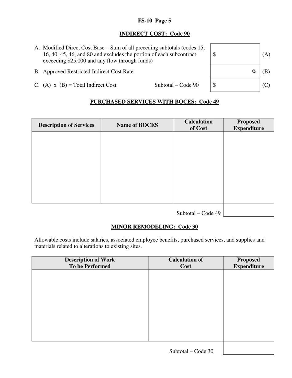 Form FS-10 Proposed Budget for a Federal or State Project - New York, Page 5