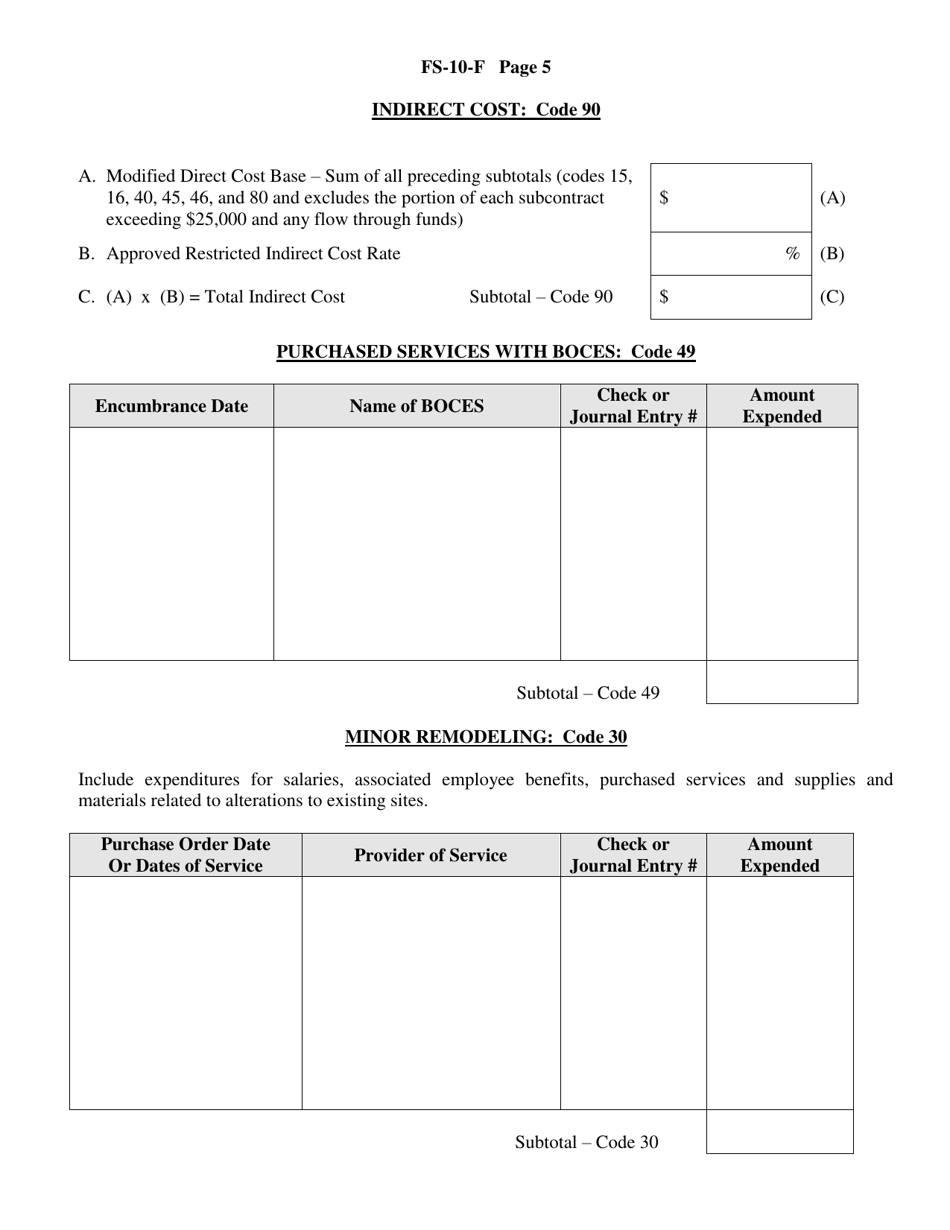 Form FS-10-F Final Expenditure Report for a Federal or State Project - Long Form - New York, Page 5