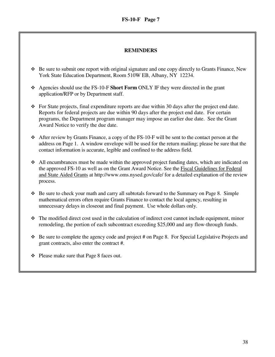 Form FS-10-F Final Expenditure Report for a Federal or State Project - Long Form - New York, Page 7
