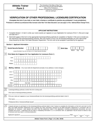 Document preview: Athletic Trainer Form 3 Verification of Other Professional Licensure/Certification - New York
