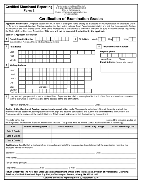 Certified Shorthand Reporting Form 3  Printable Pdf