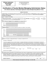 Clinical Laboratory Technologist/Certified Histological Technician Form 4B Certification of Faculty Member/Managing Administrator Status (For Clinical Laboratory Technologist Applicants Using Grandparenting Method 4 Only) - New York