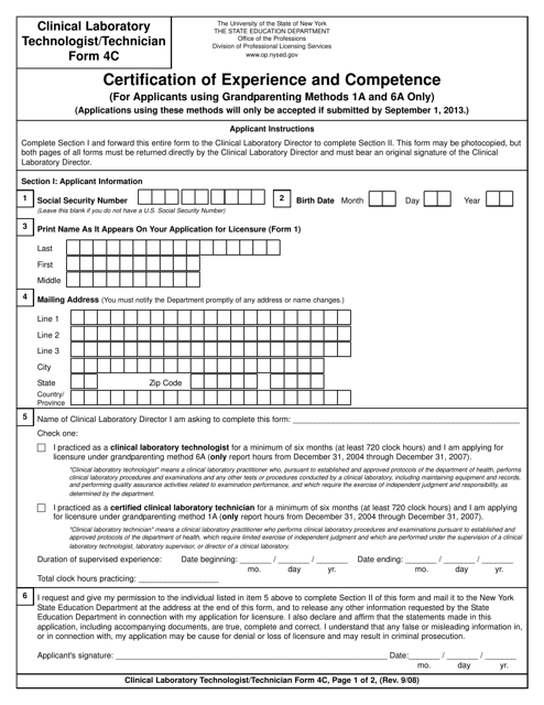 Clinical Laboratory Technologist/Certified Histological Technician Form 4C  Printable Pdf