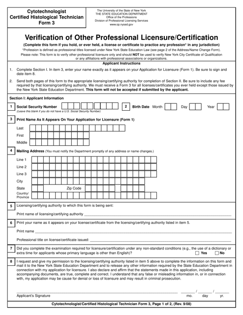 Cytotechnologist/Certified Histological Technician Form 3  Printable Pdf