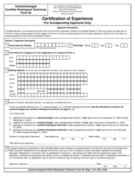 Document preview: Cytotechnologist/Certified Histological Technician Form 4A Certification of Experience (For Grandparenting Applicants Only) - New York