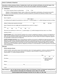 Cytotechnologist/Certified Histological Technician Form 4A Certification of Experience (For Grandparenting Applicants Only) - New York, Page 2