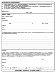 Clinical Laboratory Technology Form 5A Verification of Employment by Hospital - New York, Page 2