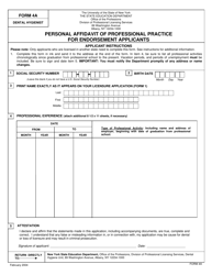 Document preview: Dental Hygienist Form 4A Personal Affidavit of Professional Practice for Endorsement Applicants - New York