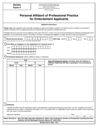 Document preview: Dentist Form 4 Personal Affidavit of Professional Practice for Endorsement Applicants - New York
