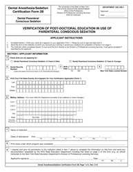 Document preview: Dental Anesthesia/Sedation Certification Form 2B Verification of Post-doctoral Education in Use of Parenteral Conscious Sedation - New York