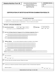 Dietetics and Nutrition Form 3E Certification of Dietetics-Nutrition Examination Results - New York