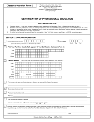 Dietetics and Nutrition Form 2 Certification of Professional Education - New York