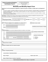Document preview: Dental Anesthesia/Sedation Certification Form 4 Morbidity and Mortality Report Form - New York