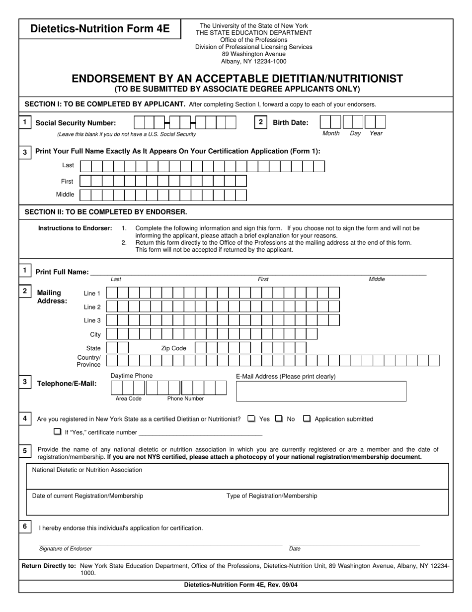 Dietetics and Nutrition Form 4E - Fill Out, Sign Online and Download ...