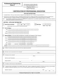 Document preview: Professional Engineering Form 2 Certification of Professional Education - New York