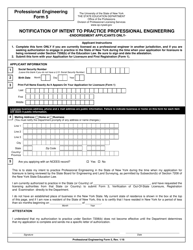 Document preview: Professional Engineering Form 5 Notification of Intent to Practice Professional Engineering - New York