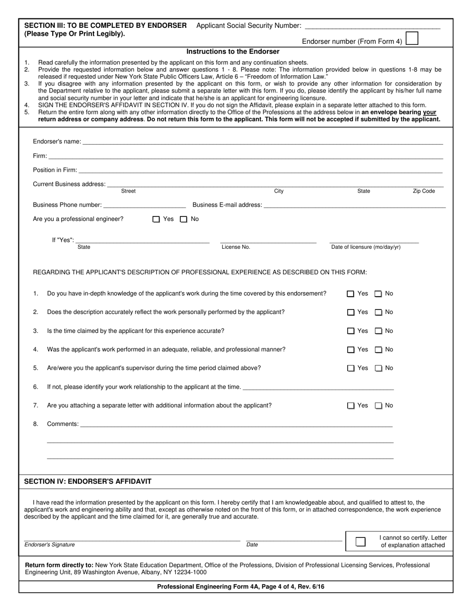 Professional Engineering Form 4A - Fill Out, Sign Online and Download ...