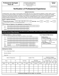 Professional Geologist Form 4A Verification of Professional Experience - New York