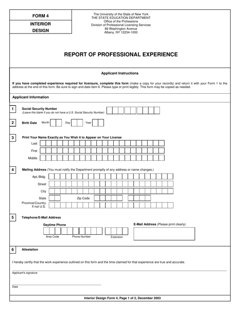 Interior Design Form 4 Report of Professional Experience - New York