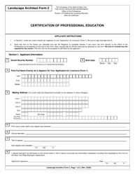 Document preview: Landscape Architect Form 2 Certification of Professional Education - New York