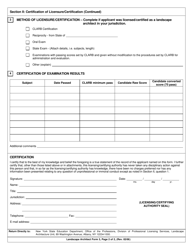 Landscape Architect Form 3 Verification of Other Licensure/Certification - New York, Page 2