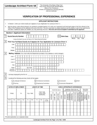 Landscape Architect Form 4A Verification of Professional Experience - New York