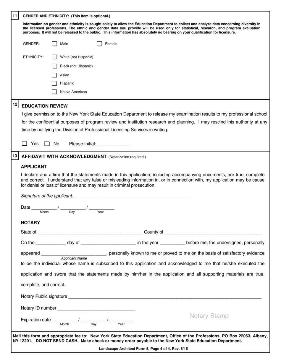 Landscape Architect Form 5 Application for Limited Permit for Non-resident Landscape Architect - New York, Page 4