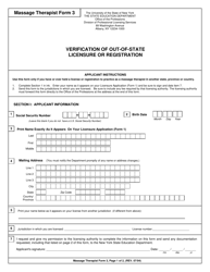 Document preview: Massage Therapist Form 3 Verification of Out-of-State Licensure or Registration - New York