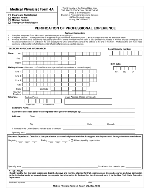 Medical Physicist Form 4A  Printable Pdf