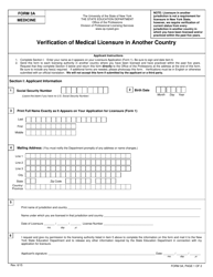 Document preview: Medicine Form 3A Verification of Medical Licensure in Another Country - New York