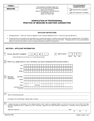 Document preview: Medicine Form 4 Verification of Professional Practice of Medicine in Another Jurisdiction - New York