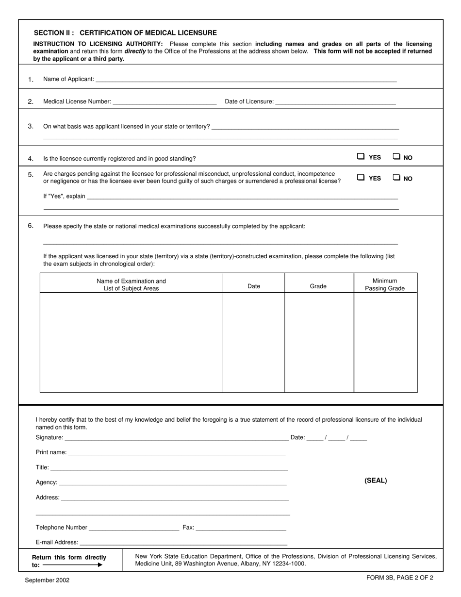 Medicine Form 3B Verification of Pre-1972 Medical Licensure in Another U.S. State or Territory - New York, Page 2
