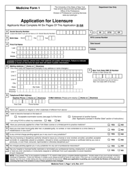 Document preview: Medicine Form 1 Application for Licensure - New York