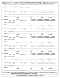 Post Medical School Activity Record Form - New York, Page 2