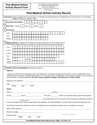 Document preview: Post Medical School Activity Record Form - New York