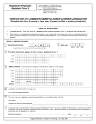 Document preview: Registered Physician Assistant Form 3 Verification of Licensure/Certification in Another Jurisdiction - New York