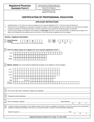 Registered Physician Assistant Form 2 Certification of Professional Education - New York