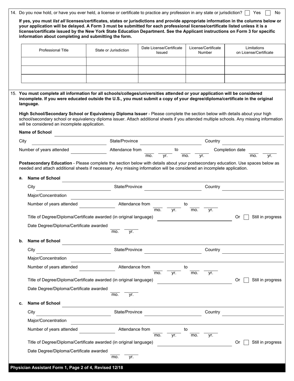 Physician Assistant Form 1 - Fill Out, Sign Online And Download 