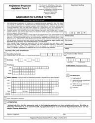 Document preview: Registered Physician Assistant Form 5 Application for Limited Permit - New York