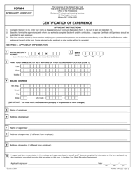 Document preview: Specialist Assistant Form 4 Certification of Experience - New York