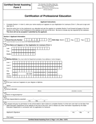 Certified Dental Assisting Form 2 Certification of Professional Education - New York