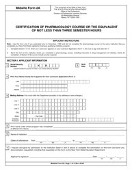 Midwife Form 2A Certification of Pharmacology Course or the Equivalent of Not Less Than Three Semester Hours - New York