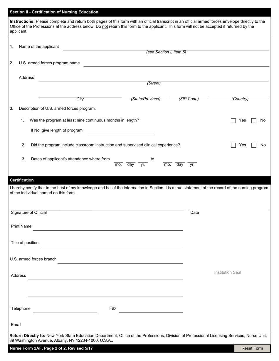 Nurse Form 2af - Fill Out, Sign Online And Download Fillable Pdf, New 