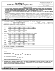Nurse Form 2F Certification of Foreign Nursing Education - New York
