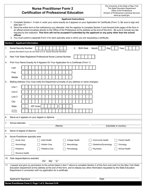 Nurse Practitioner Form 2  Printable Pdf