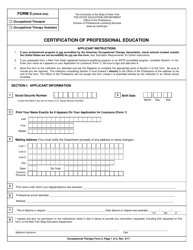 Occupational Therapy Form 2 Certification of Professional Education - New York