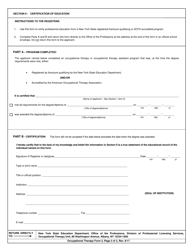 Occupational Therapy Form 2 Certification of Professional Education - New York, Page 2