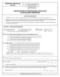 Ophthalmic Dispensing Form 2 Certification of Professional Education in Ophthalmic Dispensing - New York