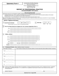 Document preview: Optometry Form 4 Report of Professional Practice - New York