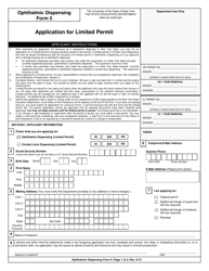 Document preview: Ophthalmic Dispensing Form 5 Application for Limited Permit - New York